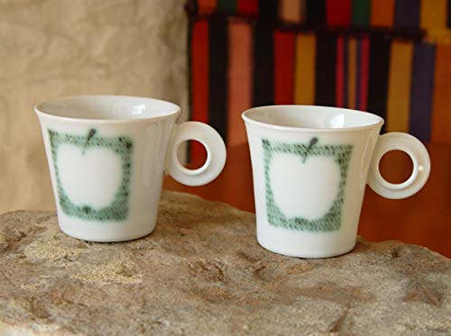 Wheel Thrown Stoneware Pottery Cup, Coffee Cup With A Drawing Of An Apple, White And Green Cup, Durable Quality Pottery, Teacup, Ceramic Cup #TOP5