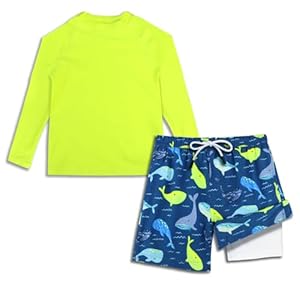 MILANKERR Toddler Baby Little Big Boys Rash Guard and Swim Trunks with Compression Liner,Boys Swim Set Swim Shirt UPF (2T-16)