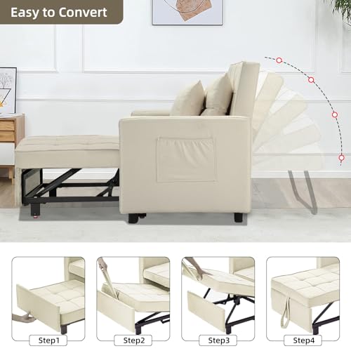 STRPRETTY BASIC Convertible Chair Bed, 3-in-1 Sleeper Chair Bed, Pull Out Folding Sofa Bed with Adjustable Backrest, Multi-Functional Single Sleeper Chair for Apartment (White)