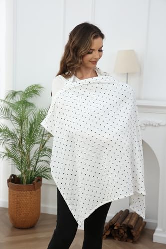 Image of Nursing Cover for Baby Breastfeeding with Rigid Hoop, Breathable Soft 100% Muslin Cotton, Baby Breast Feeding & Pumping Apron (Simple Pentagram)
