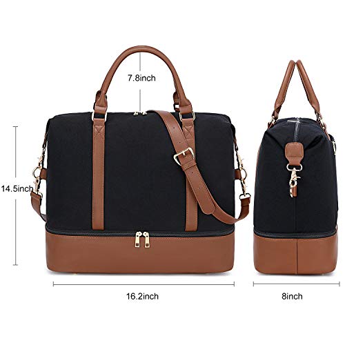 BLUBOON Weekender Overnight Bag for Women Ladies Travel Tote Duffel Bag with Shoe Compartment Canvas Carry On Bag for Airplanes (289 Black)