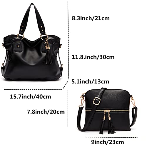 Image of Qiyuer Slouchy Handbag for Women Shoulder Bag Hobo Purse Wallet Set 3pcs | Curved Lines, Dual-use Crossbody /Shoulder, Soft PU Vegan Leather, Divided Compartments, Versatile Roomy for Daily & Work