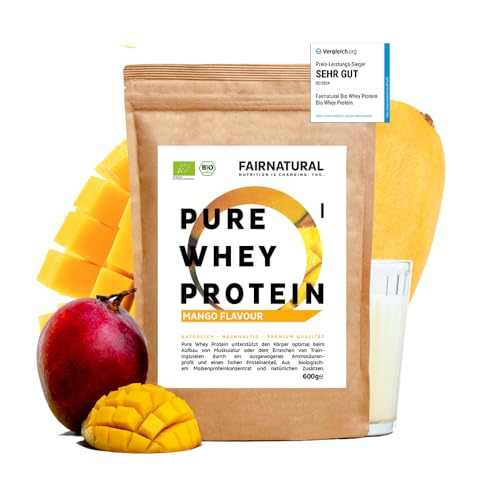 BIO WHEY Protein-Pulver Mango ohne Chemie [Regional aus Deutschland] - Hochwertige Bio Eiweiß-Shakes »100% NATÜRLICH« 600g Bio Eiweiß-Pulver aus Premium Molkenprotein-Pulver ohne Soja