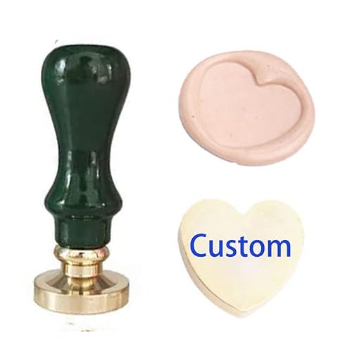 Iteal Heart Shape Custom Wax Seal Stamp Peacock Green Handle Set Customized Personalized Logo Design Picture Wax Seal Stamp Wedding Invitation Letter Package Christmas Card Gift Embellishment Seal