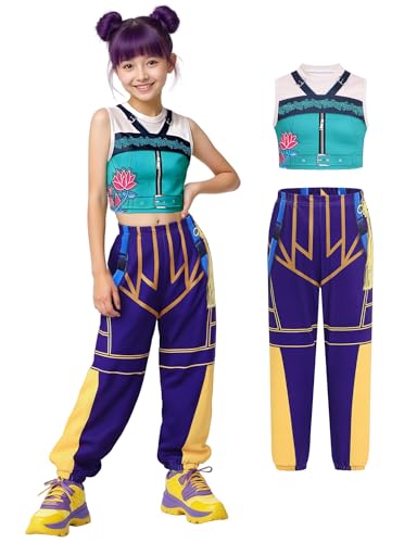 Girls Demon Pop Singer Hunters Costume Star Stage Outfit, 2-Piece Idol Costume with 3D Graphic Top and Pants, Kids Halloween Costume Singers Leader Cosplay BQ075XL - 2
