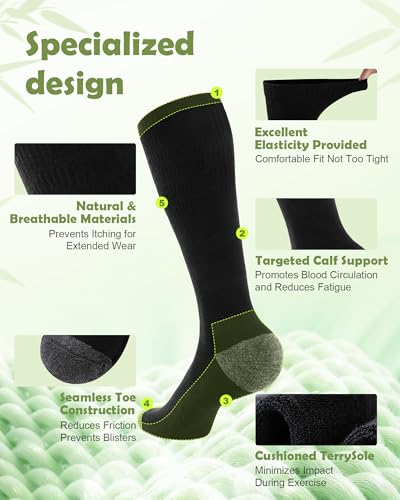 SukModen Compression Socks for Women & Men, 2 Pairs Bamboo Viscose 15–20mmHg, Knee High Cushioned Flight & Travel Support Socks for Work, Pregnancy, Nursing, Flying, Sports, Long Standing - Image 3