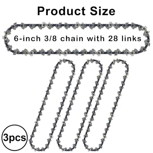 6 Inch Pruning Chainsaw Chain for RYOBI PCLCW01, for Kobalt KMCS 1024A-03, 6" Replacement Chain for Milwaukee 2527-20, for Craftsman CMCCS320, 3/8" LP Pitch .043" Gauge 28 Drive Links - R28 (3 Chains) by tolparts - Used condition - Image 2