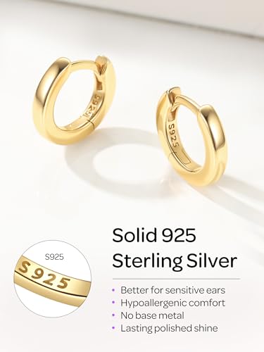 Image of ChicSilver 925 Sterling Silver Huggie Hoop Earrings Small Hoop Earrings for Women Hypoallergenic Silver Huggie Earring Cartilage Earrings for Women (6 /8 /10 /12 /14 /16 /18 /20MM)