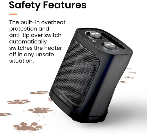 Pro Breeze® 1800W Mini Ceramic Fan Heater  Automatic Oscillation, 2 Heat Settings and Fan Only Mode, Black