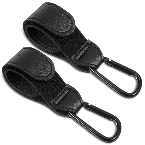 Xindojuz 2 PCS Stroller Hooks for Bags, Multipurpose Stroller Straps with Large Carabiner Clip for Hanging Diaper Bag and Strollers Organizer Accessories for Wheelchair, Shopping and Pet Carts (Black)