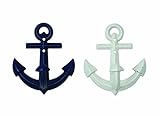 Set of Two Nautical Metal Anchor Wall Hooks -Navy Blue and White