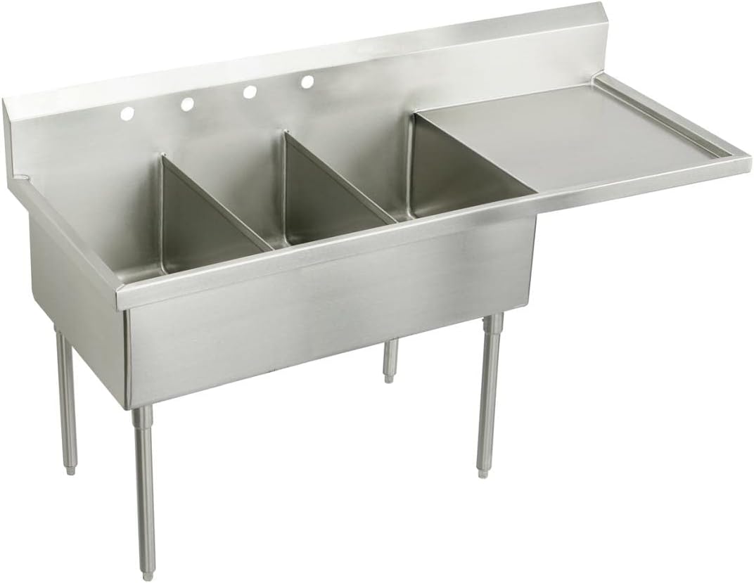 Elkay SS8345R2 Commercial 70-1/2" x 27-1/2" Floor Mount Triple Compartment Scullery Sink with Drainboard