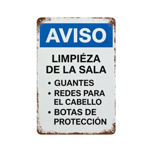 Spanish Safety Notice Metal Tin Sign - Aviso Limpieza de la Sala Wall Decor