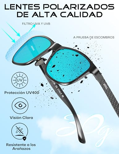 Miniatura 4 de Attcl Hombre Gafas De Sol Polarizado Al-Mg Metal Super Ligero Marco Uv400 Cat 3 Ce Azul -Reflejado