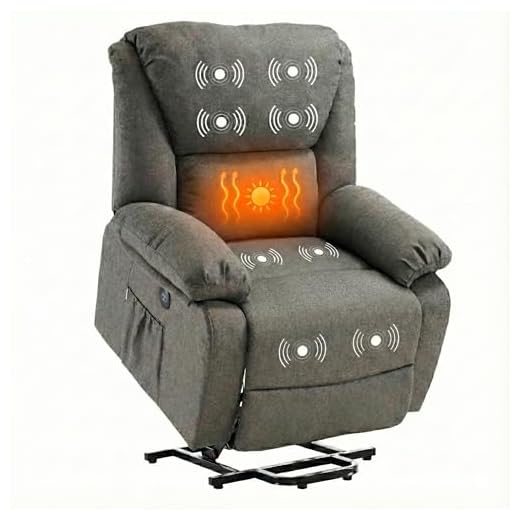 ECODE Sillón Relax Eléctrico Levantapersonas de Tela con Reclinación Automática, Masaje Vibración y Calor Lumbar con 2 Puertos USB para Personas Mayores