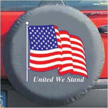 Skintight Hummer H2 Black Bungee Tire Cover LT 315 X 70 R17 (United We Stand and American Flag)