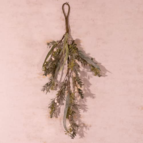 Marco Paul Weihnachten Alpin Salbei & Schneebeere hängende Dekoration 62 cm festliche Girlande Heimdekoration Mistelzweig Beeren Xmas Decor dekorativer Kranz Innenbereich Weihnachtsschmuck Kunstblumen Cover