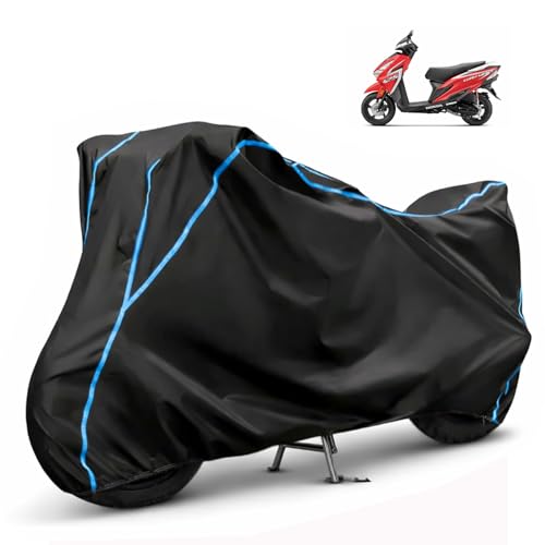 Image of Compatible with Honda Grazia Waterproof Two Wheeler Scooter Body Cover Water Resistant, Heavy Duty, UV Rays, Dust & Scratch Protection for All-Modal & Variants (Black,Sky Blue Piping)