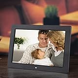 【Pantalla HD de 12 pulgadas】 El marco de fotos digital tiene pantalla TFT de 10 pulgadas, relación de aspecto 16: 9, alta resolución 1024 x 600, brillo 200cd / ㎡, JPEG / JPG (codificación básica), Admite reproducción de múltiples formatos, fácil de usar