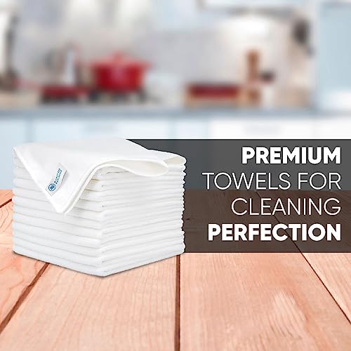 Mw Pro Microfiber Cleaning Cloth | White (12 Pack) | Size 16" X 16" | All Purpose Microfiber Towels - Clean, Dust, Polish, Scrub, Absorbent #TOP2