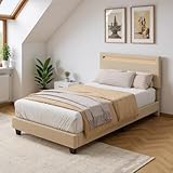 [Letto imbottito con luce a LED] Questo letto imbottito presenta un design moderno e un sistema di illuminazione a LED integrato nella testiera, creando un'atmosfera calda e accogliente, perfetta per la lettura serale o il relax.
