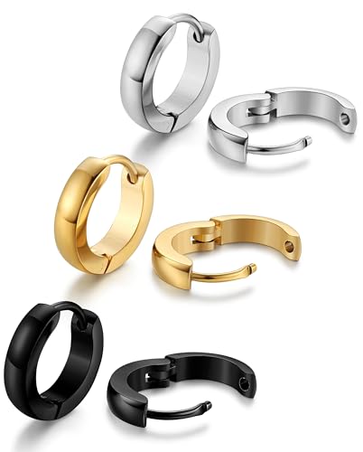 Image of Jstyle Hypoallergenic Small Hoop Earrings for Men Women 316L Surgical Stainless Steel Gold /Silver /Black Hoop Earrings for Sensitive Ears Mens Hoop Huggie Earrings Ear Piercing Jewelry Set 12 /16 /20mm