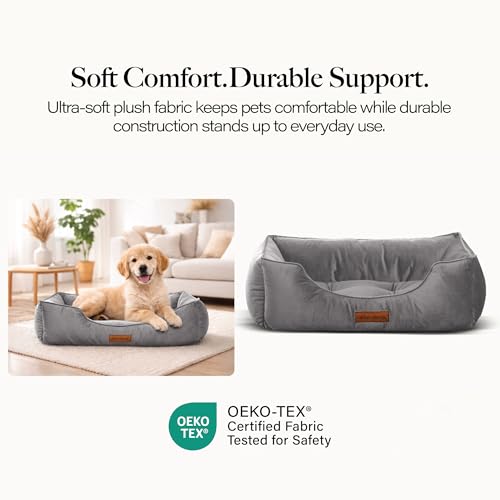 Image of Modern Threads Luxury Dog Bed - Comfortable Tufted Velvet Cushion for Small to Large Dogs - Machine Washable - Durable & Cute Sleep Space for Pets - Pamper Your Pet with Cozy Beds - Charcoal