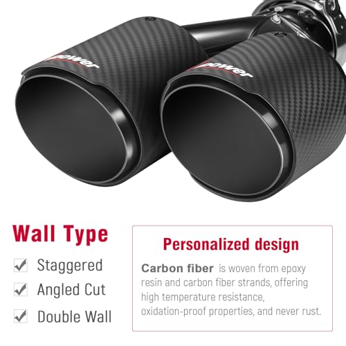 Upower Pack of 2 Carbon Fiber Exhaust Tip Tailpipe 2.5 Inch Inlet 3.5\" outlet 9.8\" Length Stainless Steel Exhaust Muffler Tip for Car Truck