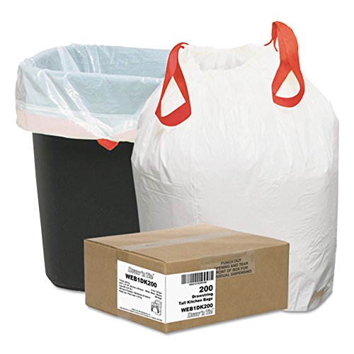 Webster Industries Draw-N-Tie Heavy-Duty Hexene Resin Trash Bags (200 Case), 13 Gallon #TOP9