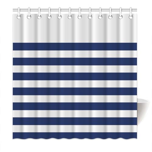 Violetpos Klassischer Blauer und weißer Streifen Duschvorhang Badezimmer Dekorative 160 x 180 cm