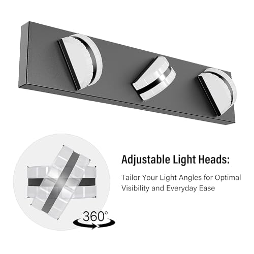Image of Rotatable LED Bathroom Vanity Light 3-Light 19 inch Black Dimmable ETL | 1550 LM, 15 Min. Quick Install, Acrylic Lampshade, Metal Base, 5000K Color Temperature, Flicker-Free, CRI85 Color Rendering