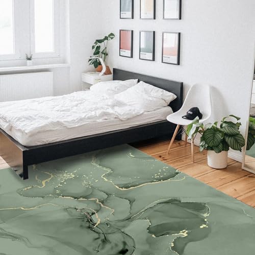 Tapis de salon vert sauge aux lignes de marbre design moderne - 4