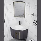 YNAYGDIUGD Wall Mount Vessel Sink,Ceramic Sink,Bathroom Corner Basin Sinks, Corner Bathroom Vanity Sink Combo Wall Mounted Cabinet Set for Small Space (Size : 55cm, Color : with Mirror)