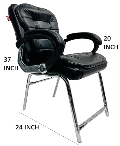 Image of Stainless Steel Special Director Principal Manager Office Visitor Study Chair with Arm Rest with Double Pipe Frame and Cushioned Seat Back (4, Black, H Frame)