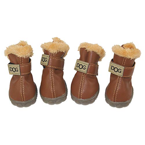 Winsoon Dog Australia Boots Pet Antiskid Shoes Winter Warm Skidproof Sneakers Paw Protectors 4-Pcs Set (Size 5, Light Brown) #TOP1