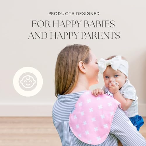 Dodo Babies 5-Pack Baby Burp Cloths - Soft, Absorbent Cotton Burp Cloths - Includes Pacifier Case and 2 Pacifier Clips - Colors: Pink, Grey and Black
