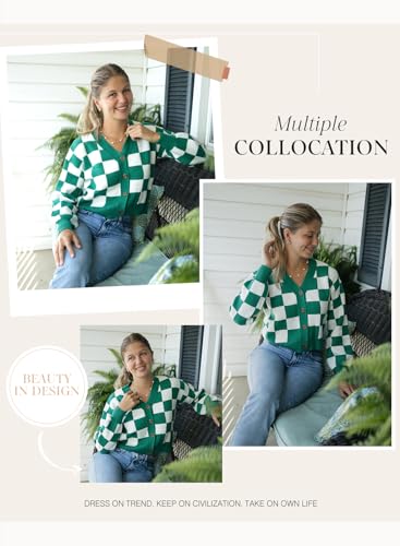 Image of Dokotoo Womens Cardigans Soft Long Sleeve Cable Knit Plaid Cropped Sweaters