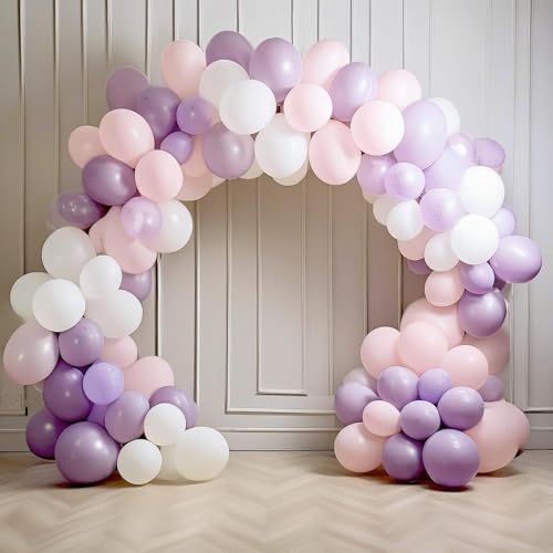 Image of Regular Balloon Combo For Decoration with Glue Dots & Balloon Arch Strip - Party Decor Set For Easy Party Setup (PURPLE WHITE PINK, 50)
