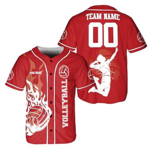 MAPrints Personalized Volleyball Baseball Jersey, Sport Volleyball 3D Jersey for Men & Women, Gifts for Volleyball Player (US, Alpha, Small, 5X-Large, Regular, Regular, VLB 3)