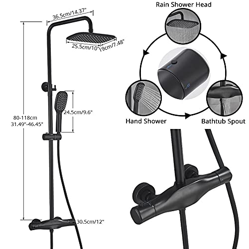 Robinet de douche thermostatique noir et chromé avec tête de douche haute performance - 5