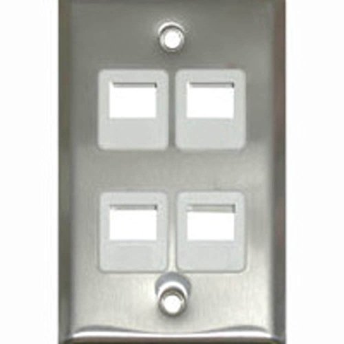 C2G 37096 Four Port Keystone Single Gang Wall Plate, TAA Compliant, Stainless Steel