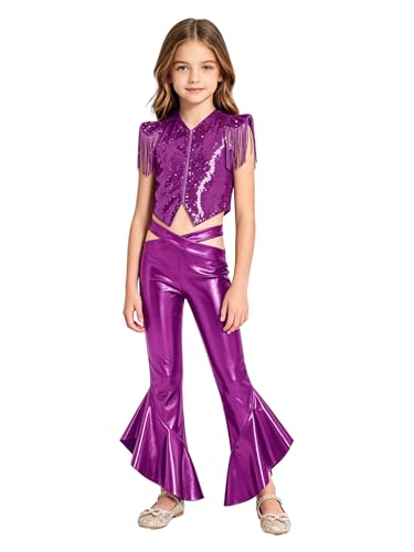 Costumes de jazz pour filles paillettes tenue scène anniversaire violet