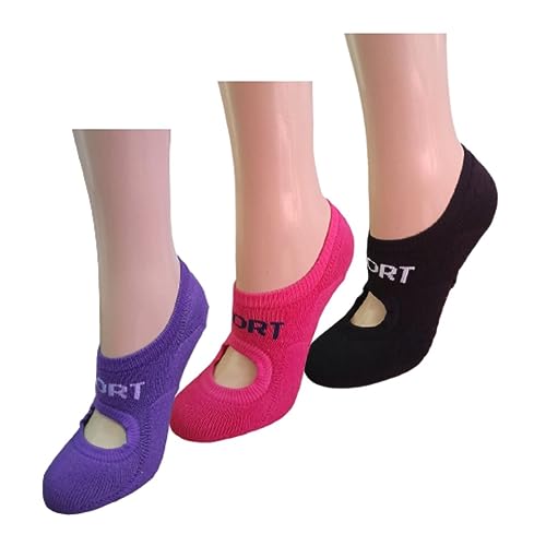 Kit 03 Pares de Lindas Meias Esportivas Femininas Antiderrapante Pilates Ioga Treino Funcional Cores