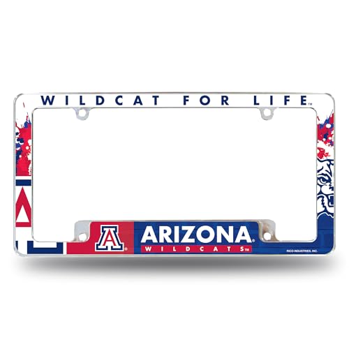 Rico Industries NCAA Arizona Wildcats Primary 12" x 6" Chrome All Over Automotive License Plate Frame for Car/Truck/SUV