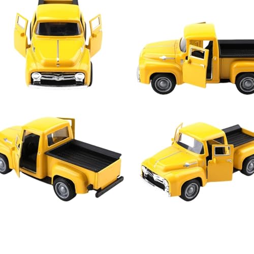 Brfveob トラック モデル 合金 アメ車 モデル ヴィンテージ ピックアップカー 古い モデル ピックアップトラック ミニカー 置物 メタル おもちゃ 収集価値のある車のおもちゃ キャビネット 本棚 装飾 (イエロー 1台)