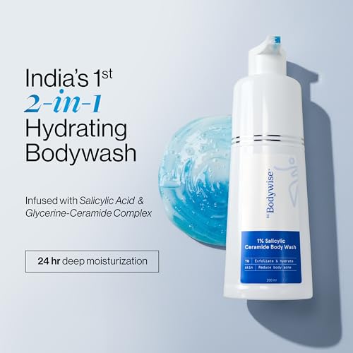 Image of Be Bodywise 1% Salicylic Ceramide Body Wash Shower Gel 200ml | Dual Pump, 2 in 1 Body Wash| For Body Acne, Strawberry Skin & Deep Hydration | 24 Hours Moisturization| Gentle, Non Drying & Paraben-Free