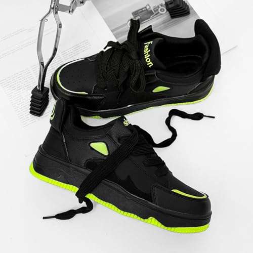 Mens Fashion Leather Lace Up Platform Sneakers Casual Round Toe Non Slip Walking Shoes for Daily Work Driving (Black,6.5)4