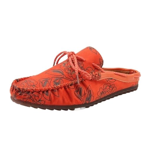 Mens Loafers Shoe Floral Vegan Leather Half Moccasins Shoes Lightweight Comfortable Flexible Fashion Outdoor Slip-on