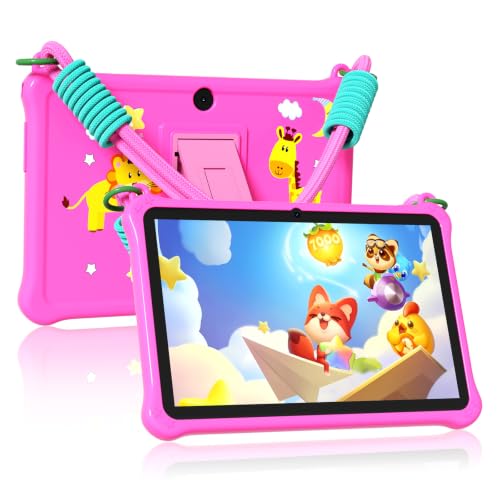 Image of PRITOM Lanyard Kids Tablet 7 inch, 32GB Toddler Tablet Android 13 with WiFi, Dual Camera, Education, Games, Kids Software Pre-Installed, Parental Control (Orange)