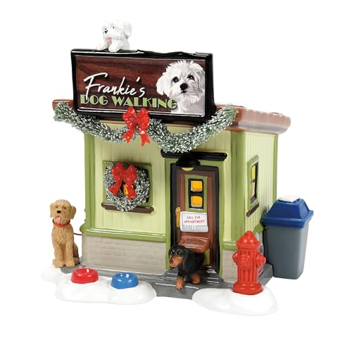 Department 56 Snow Village Frankie's Dog Walking Company lighted ceramic building